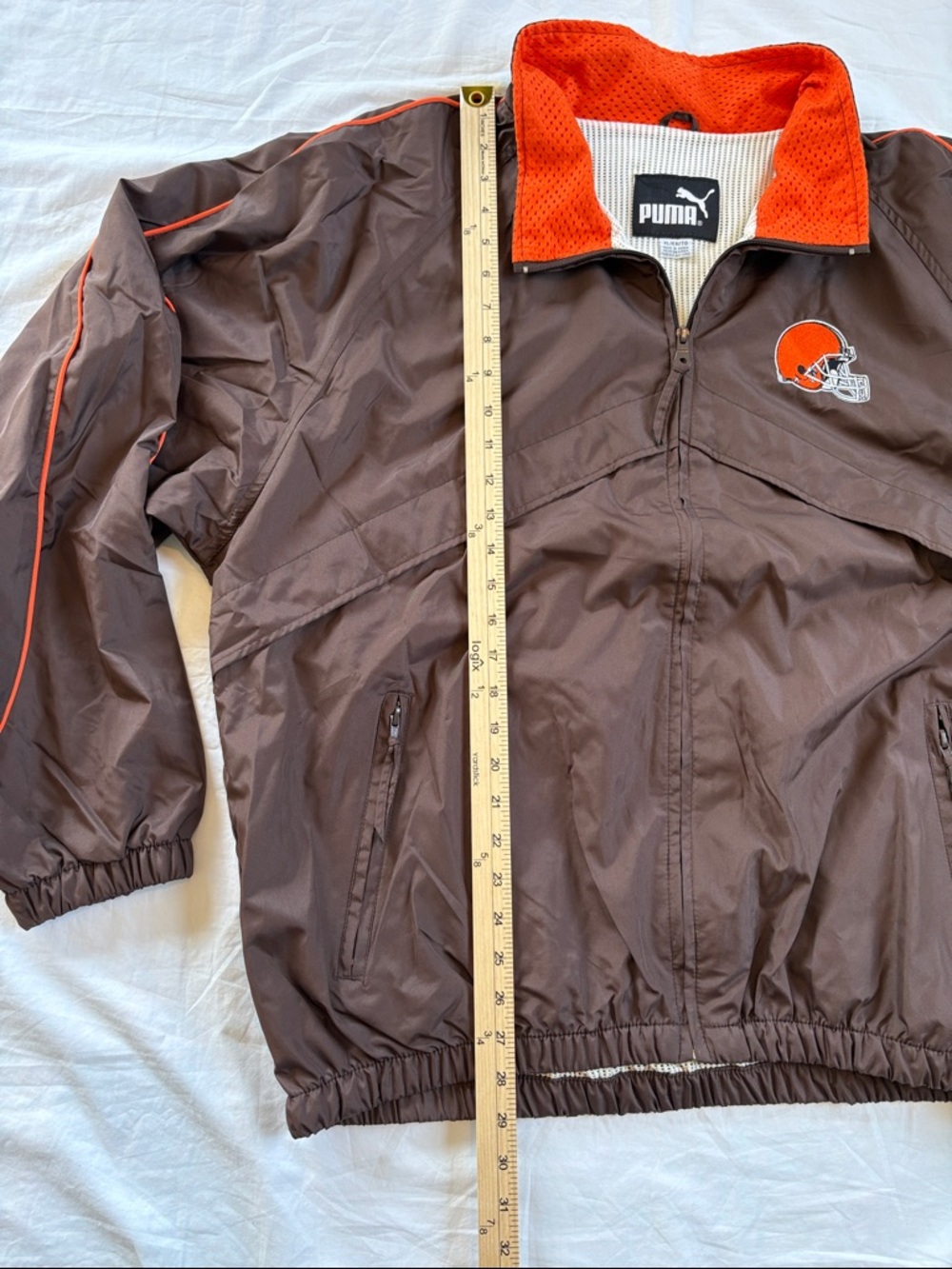 Vintage Puma Cleveland Browns Windbreaker Jacket with Orange Trim & Helmet Patch - Picture 7 of 14